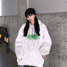 Load image into Gallery viewer, Lychee Harajuku Casual Loose Female Fleece Hoodies Lightning Letter Women Fleece Hooded Sweatshirt Autumn Lady Hooded Fleece Top