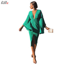 Load image into Gallery viewer, Spot! Fashion sexy green dress Hot new style Deep V dress Slim party dress temperament retro style bodycon dress