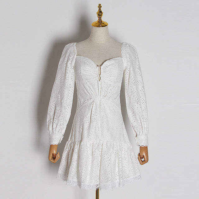 TWOTWINSTYLE Lantern Sleeve Ruffle Dresses Women Square Patchwork Lace Sexy Mini Dress Female Fashion Clothing 2020 Spring New