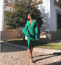 Load image into Gallery viewer, Spot! Fashion sexy green dress Hot new style Deep V dress Slim party dress temperament retro style bodycon dress