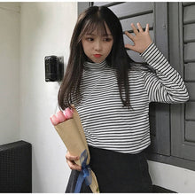 Load image into Gallery viewer, Autumn Casual Korea Fashion Hip Hop Stripe Turtleneck Hoodie Long Sleeve Vintage Pullovers Loose Harajuku Striped Sweatshirt