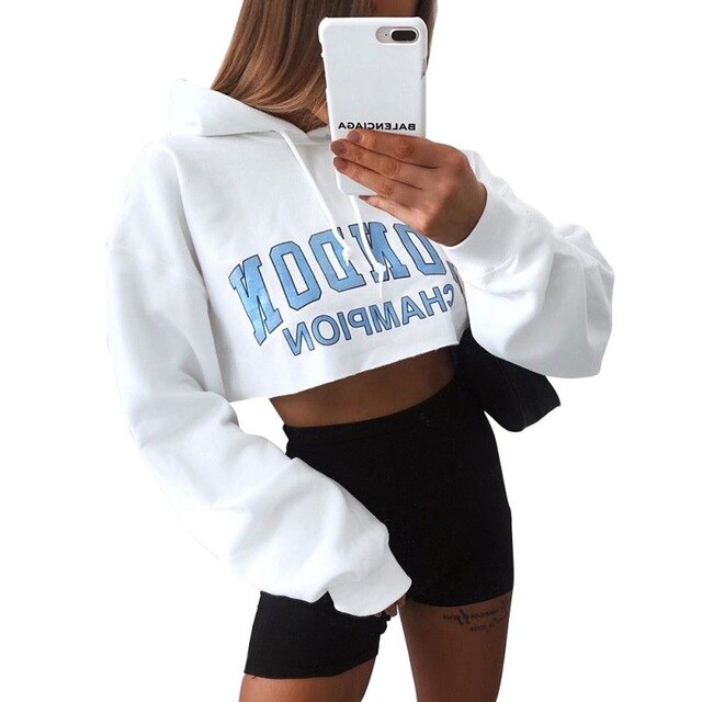 hoodies women's new long-sleeved hoodie sweatshirt short paragraph casual umbilical hooded pullover jacket pullover shirt