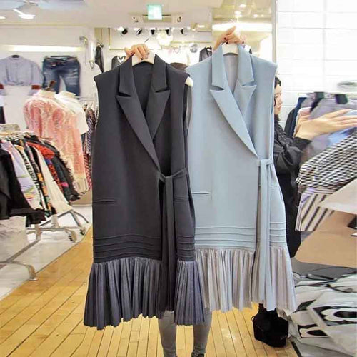 2020 Spring New Temperament Lace-up Pleated Sleeveless Dress Women's Ruffle Dress Girls Student Dresses Leisure Outfits