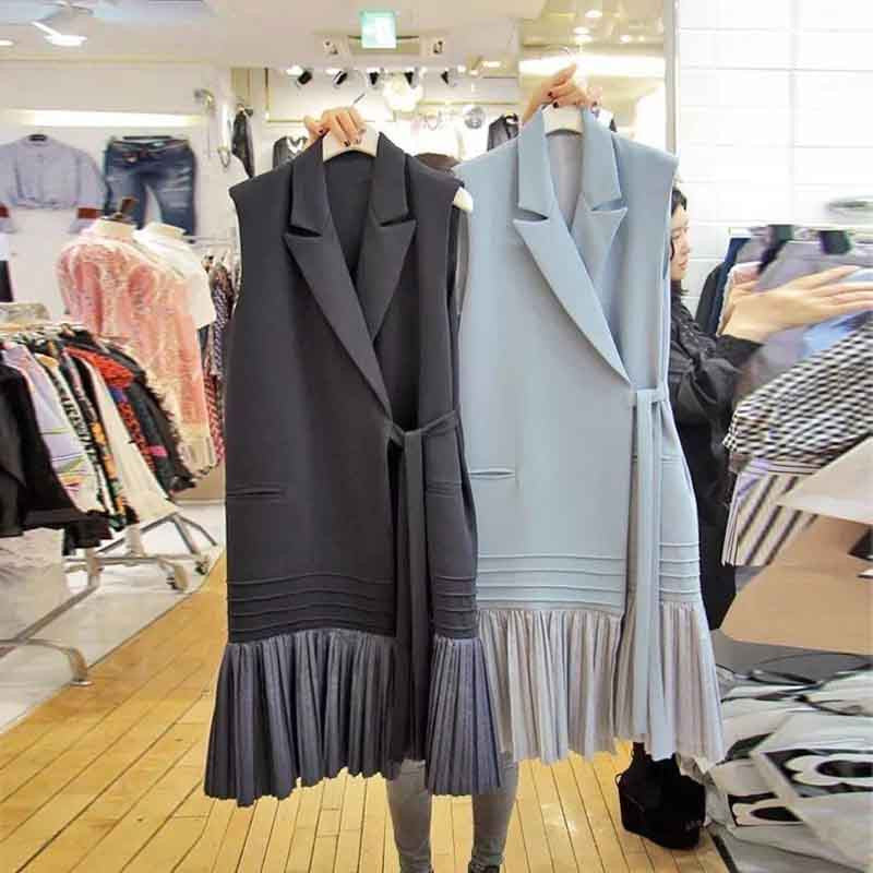 2020 Spring New Temperament Lace-up Pleated Sleeveless Dress Women's Ruffle Dress Girls Student Dresses Leisure Outfits