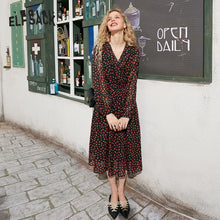 Load image into Gallery viewer, ELFSACK Black Strawberry Print Casual Chiffon Midi Dresses Women 2020 Spring Vintage High Waist Girly Korean Sweet Holiday Dress