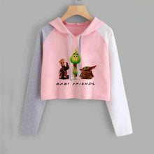 Load image into Gallery viewer, Baby Groot and Baby Yoda with Friends Crop Top Long-sleeve Women Cropped Hoodie Casual Lady Girl Pink Pullover Women&#39;s Clothing