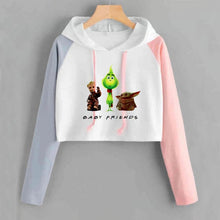 Load image into Gallery viewer, Baby Groot and Baby Yoda with Friends Crop Top Long-sleeve Women Cropped Hoodie Casual Lady Girl Pink Pullover Women&#39;s Clothing