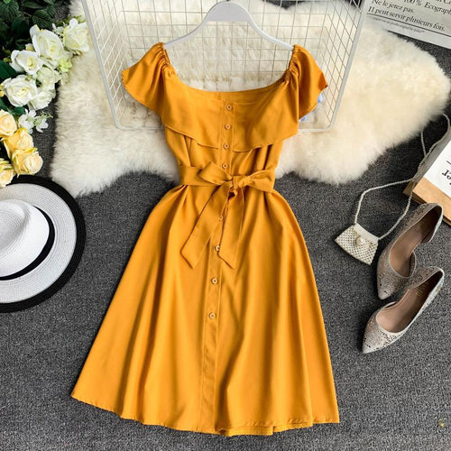 Summer lotus leaf collar single-breasted pocket waist strap dress 2019 new fashion women's adult clothing