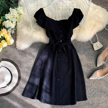 Load image into Gallery viewer, Summer lotus leaf collar single-breasted pocket waist strap dress 2019 new fashion women&#39;s adult clothing