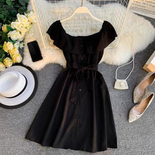 Load image into Gallery viewer, Summer lotus leaf collar single-breasted pocket waist strap dress 2019 new fashion women&#39;s adult clothing