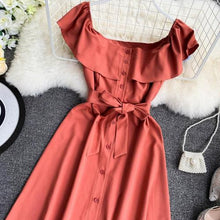 Load image into Gallery viewer, Summer lotus leaf collar single-breasted pocket waist strap dress 2019 new fashion women&#39;s adult clothing