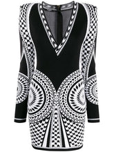 Load image into Gallery viewer, High Quality Black Long Sleeve Jacquard Rayon Bandage Dress Elegant Evening Party Dress